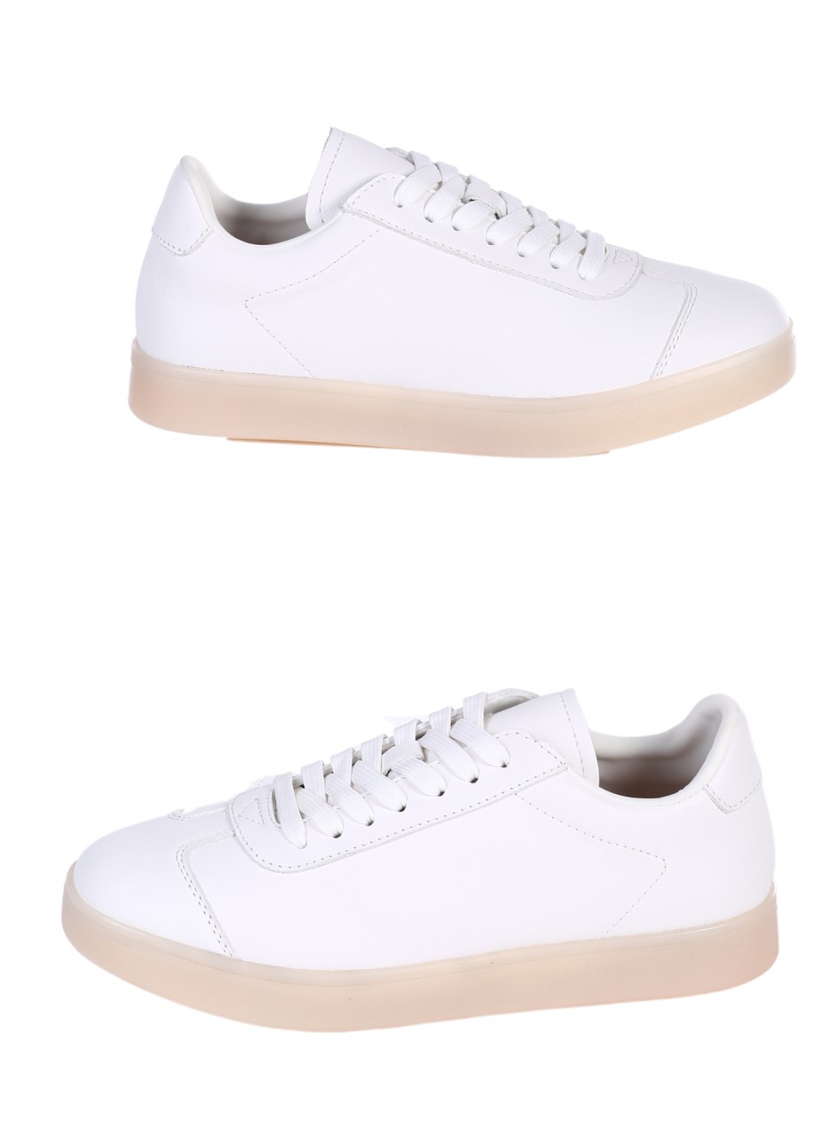 Ежедневни дамски обувки, тип кец, от естествена кожа в бяло 3AB-24703 off white