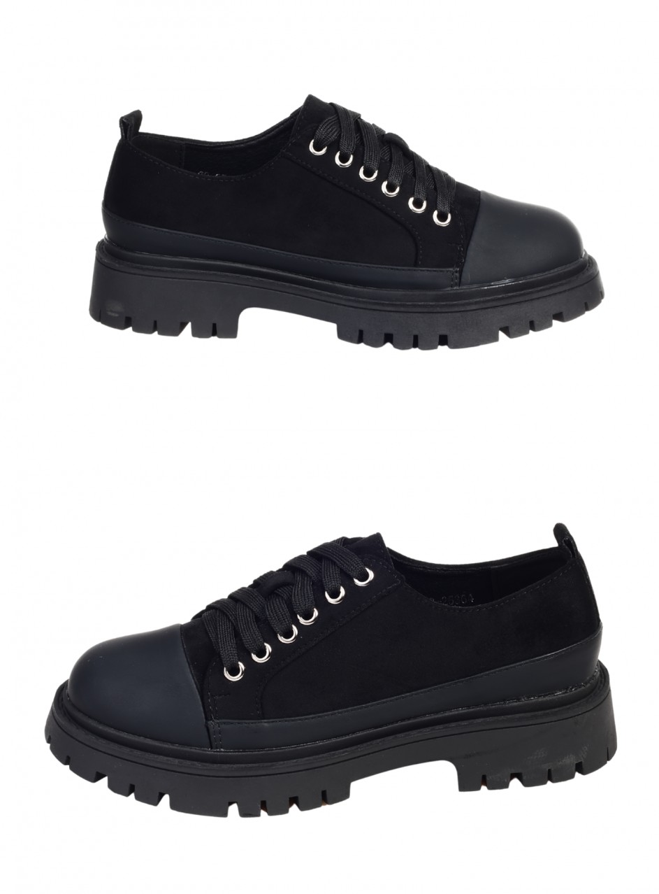 Ежедневни дамски обувки в черно  3C-25364 black suede