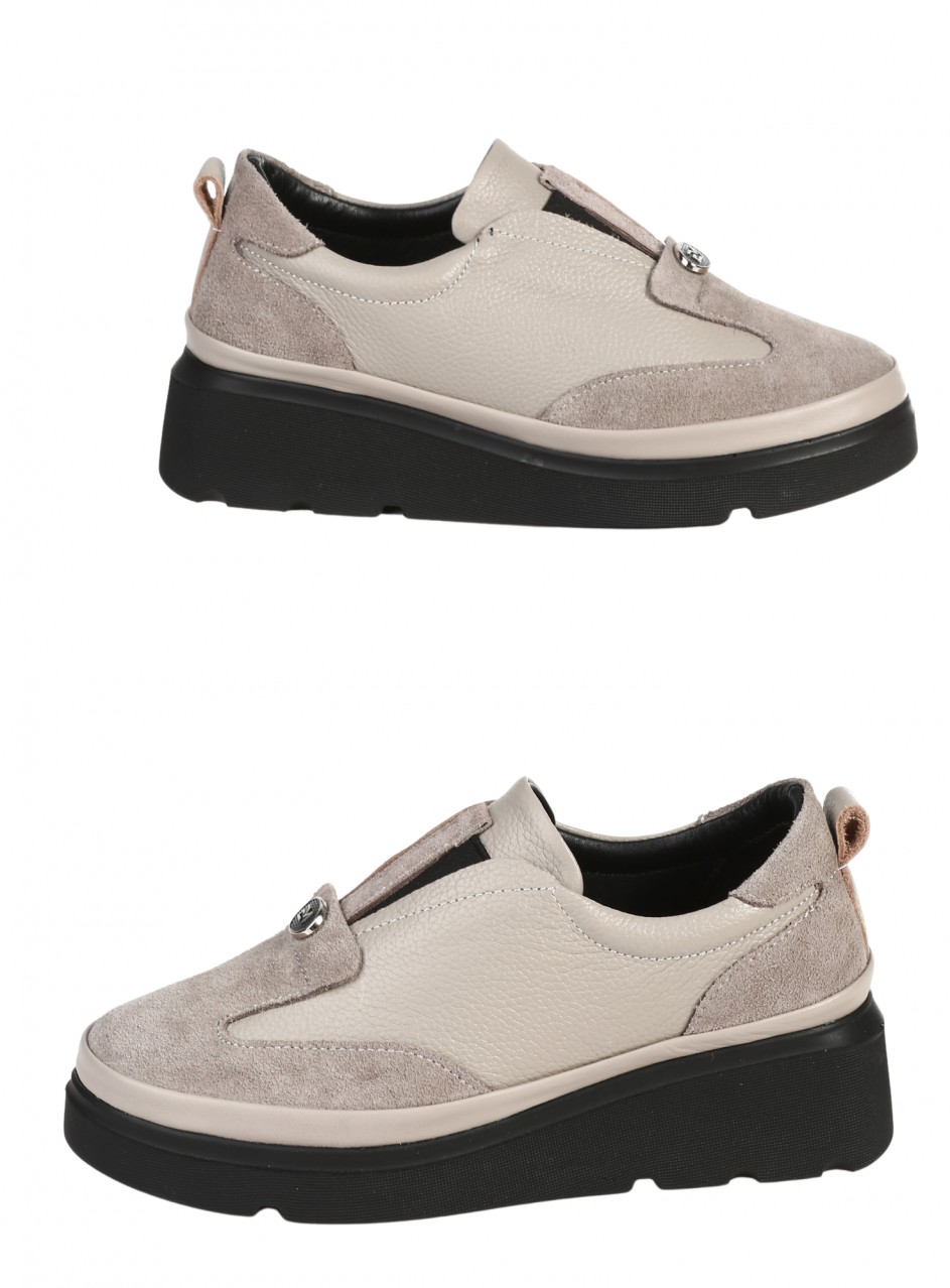 Ежедневни дамски обувки от естествена кожа и велур в бежово 3AT-25649 beige