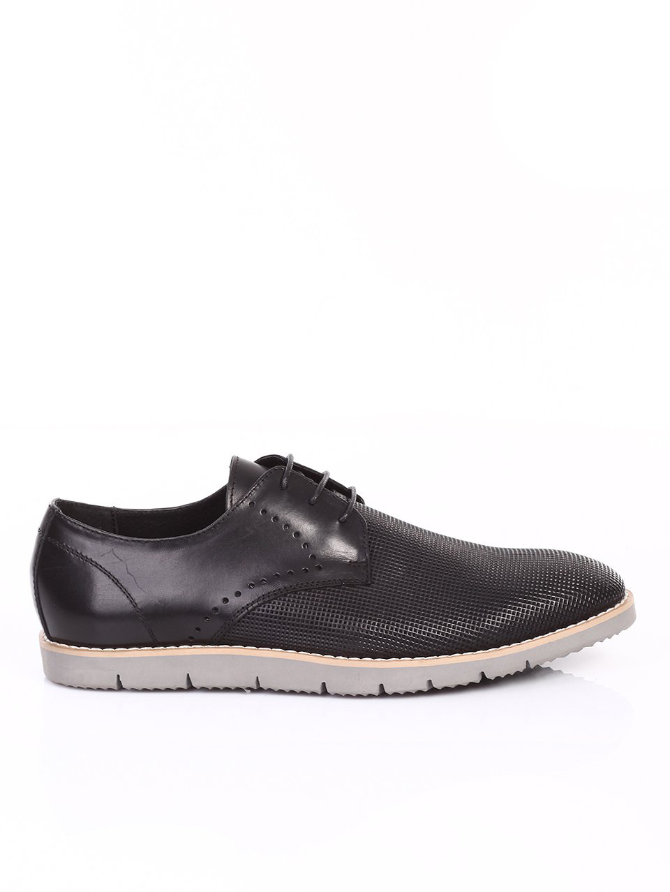 Спортно-елегантни мъжки обувки от естествена кожа 7N-15200 black