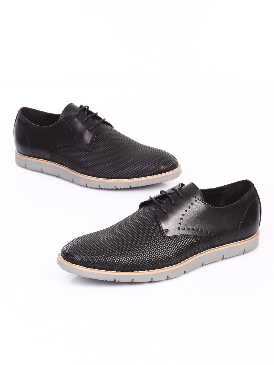 Спортно-елегантни мъжки обувки от естествена кожа 7N-15200 black