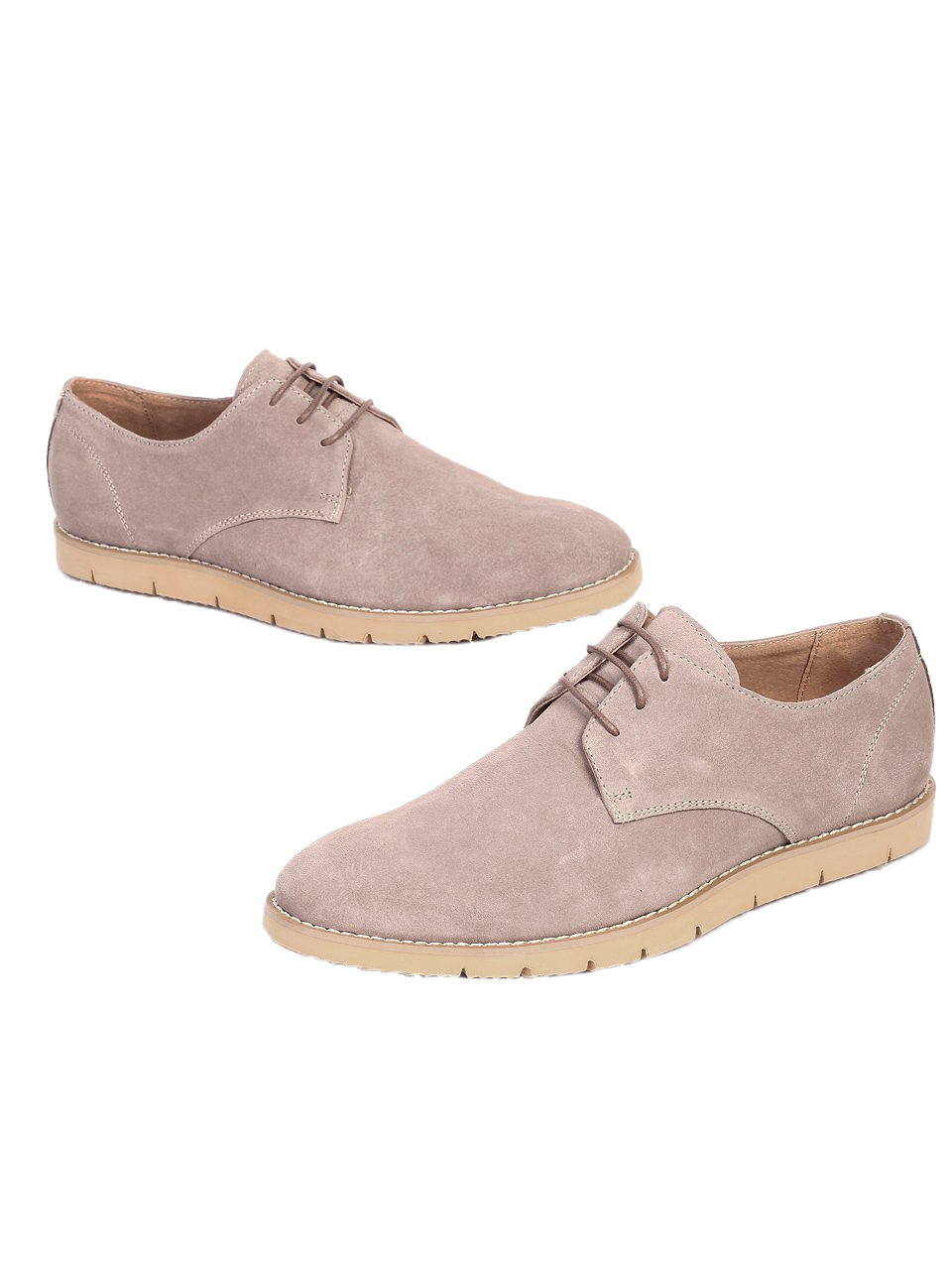 Спортно-елегантни мъжки обувки от естествен велур 7N-15200 beige