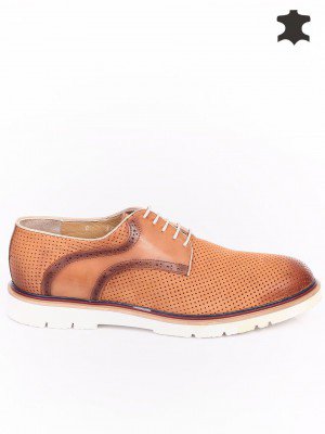 Спортно-елегантни мъжки обувки от естествена кожа 7AT-16337 lt.brown
