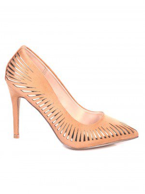 Ежедневни дамски обувки в цвят камел на ток 3D-17446 lt.camel
