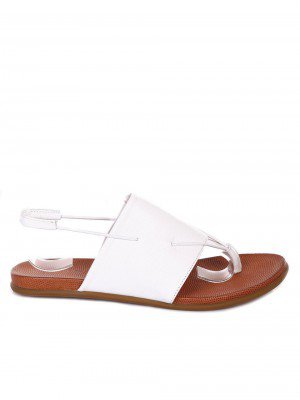 Ежедневни дамски равни сандали от естествена кожа 4AB-18502 white- KIRA 35
