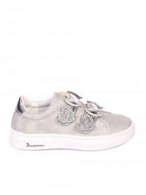 Ежедневни детски обувки с велкро закочаване в сребристо 18K-19192 silver