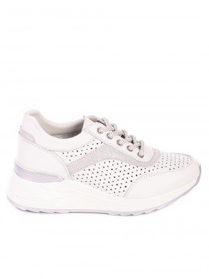 Ежедневни дамски обувки от естествена кожа 3AF-20136 white/silver