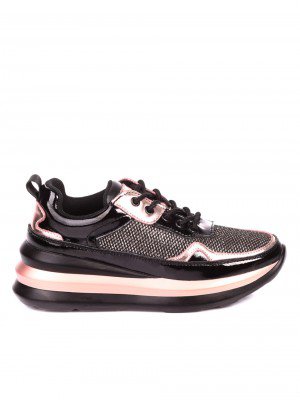 Ежедневни дамски обувки от естествена кожа в черно и розово 3AF-20634 black/rose gold