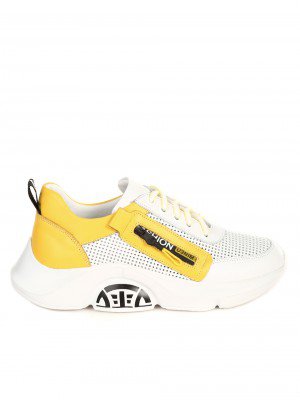 Ежедневни дамски обувки от естествена кожа 3AT-21306 white/yellow