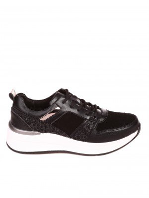 Ежедневни дамски обувки от естествена кожа и велур в черно 3AF-22137 black