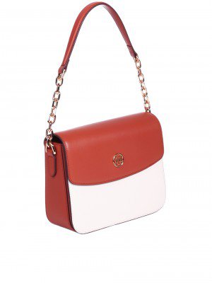 Елегантна дамска чанта от естествена кожа L20414 white/brown