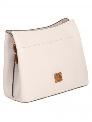 Елегантна малка дамска чанта в бежово от естествена кожа P20858 off white