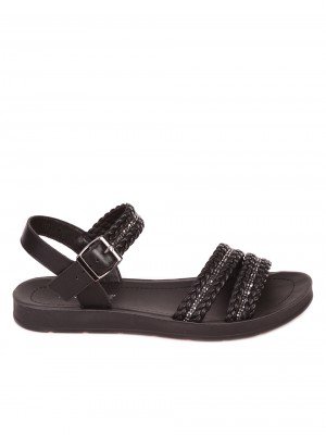 Ежедневни дамски равни сандали с декоративни камъни в черно 4F-23263 black