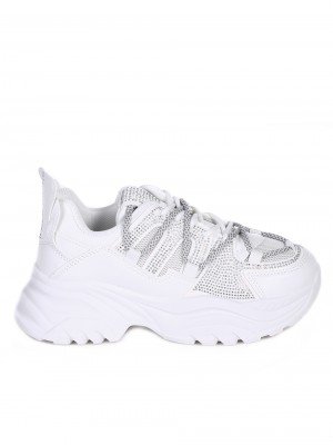 Ежедневни дамски обувки с декоративни камъни в бяло 3U-23690 white