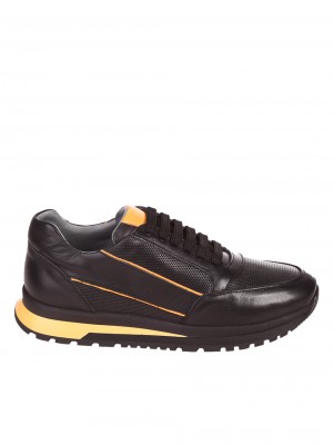 Ежедневни мъжки обувки от естествена кожа 7AT-24358 black/yellow