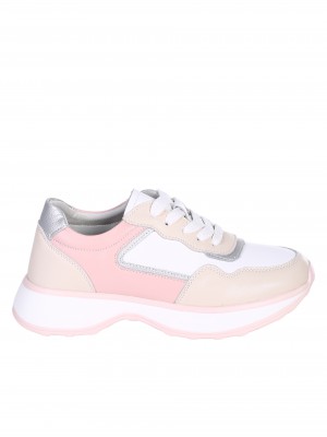 Ежедневни дамски обувки от естествена кожа  в бял/бежов/розов цвят 3AF-24052 white/beige/pink