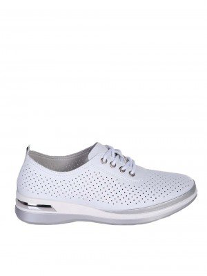 Ежедневни дамски обувки на платформа от естествена кожа в бяло 3AF-24105 white