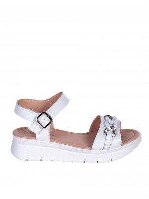 Ежедневни дамски сандали на платформа от естествена кожа в бяло 4AF-24108 white/grigio