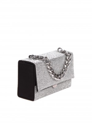 Елегантна дамска чанта в черно обсипана с декоративни камъни 9AG-24253 black/silver