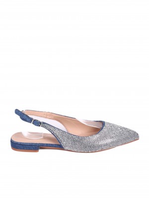 Дамски равни обувки, обсипани с декоративни камъни 3H-24210 blue