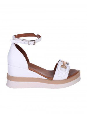 Ежедневни дамски сандали на платформа от естествена кожа в бяло 4AT-24344 white