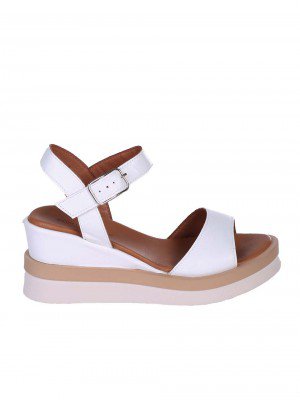 Ежедневни дамски сандали на платформа от естествена кожа в бяло 4АТ -24345 white