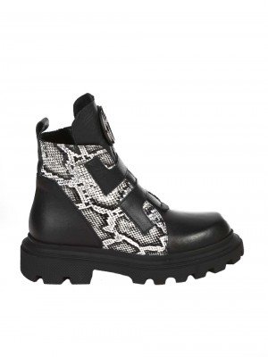 Ежедневни дамски боти от естествена кожа в черно 2AT-24757 black/snake