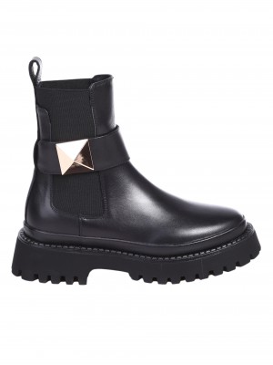 Ежедневни дамски боти от естествена кожа в черно 2AB-24708 black
