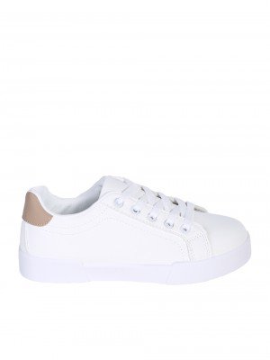 Ежедневни дамски обувки, тип кец, в бял/бежовцвят 3U-25109 white/beige