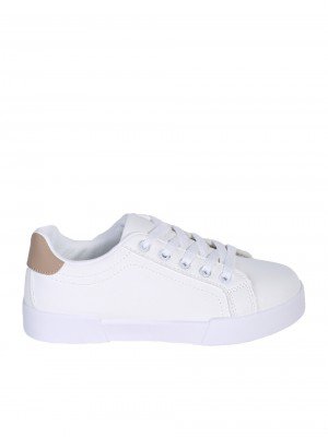 Ежедневни дамски обувки, тип кец, в бял/бежовцвят 3U-25109 white/beige