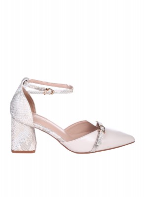 Елегантни дамски обувки, на дебел ток, в бежово 3M-25037 beige/snake