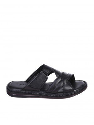 Ежедневни мъжки чехли от естествена кожа в черно 8AT-25408 black (24391)