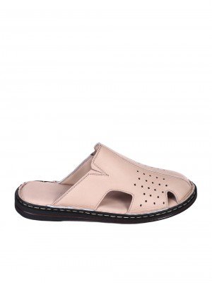 Ежедневни мъжки чехли от естествена кожа в бежово 8AT-25414 beige