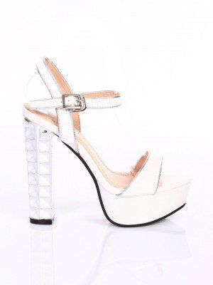 Елегантни дамски сандали на ток  в бяло 4M-14091 white