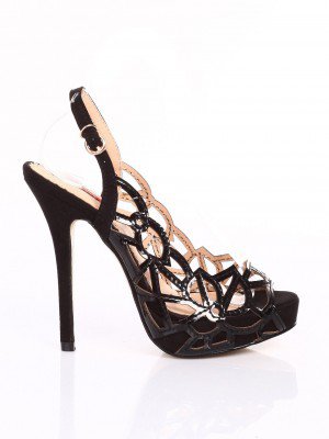 Елегантни дамски сандали на ток  в черно 4R-14220 black/black