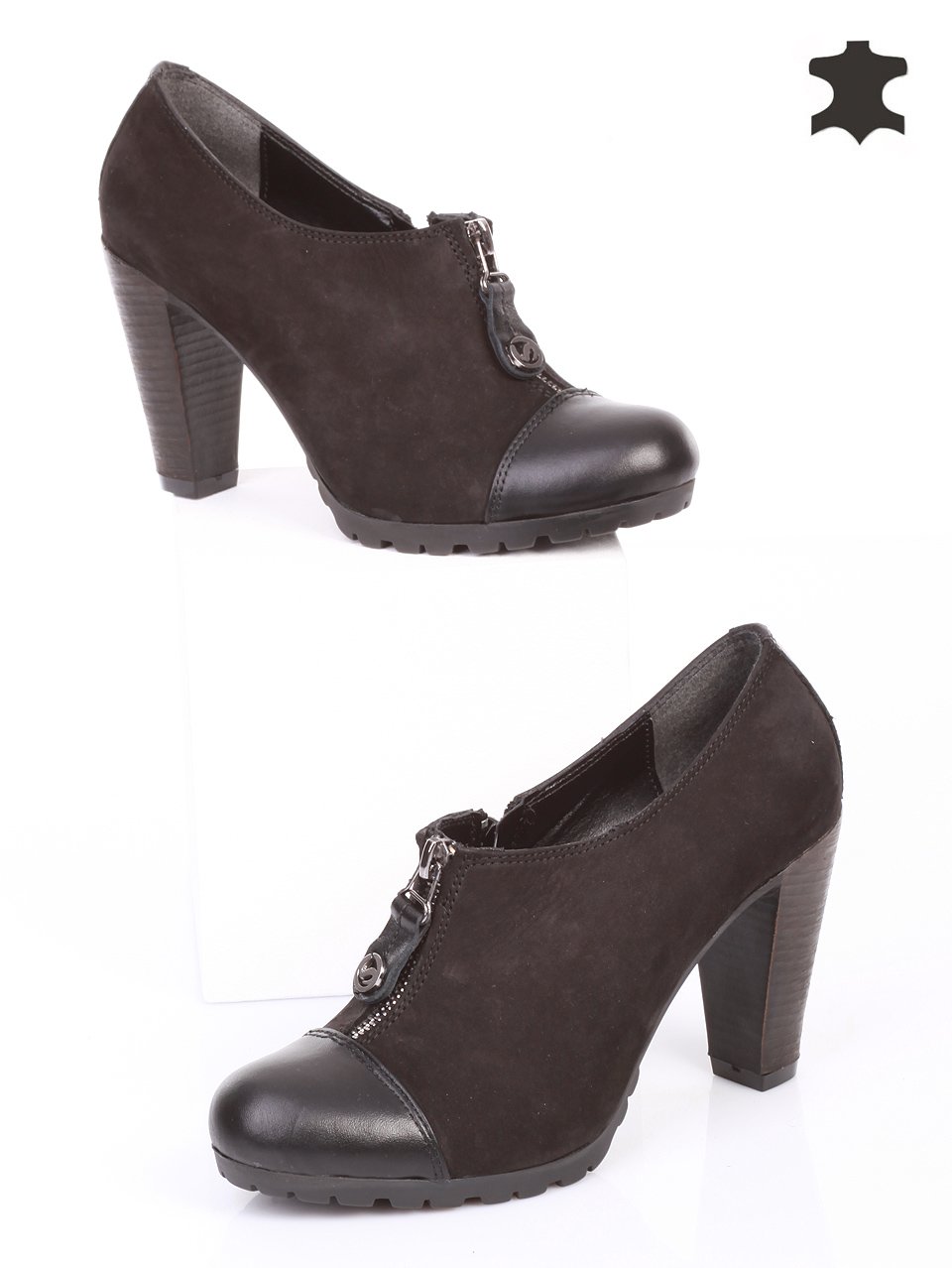 Дамски обувки от естествена кожа и естествен набук 3AT-14926 black