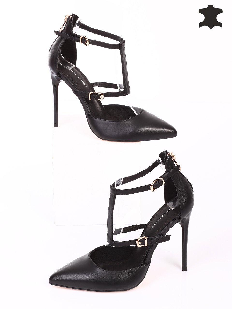 Дамски обувки от естествена кожа на ток 3I-16242 black