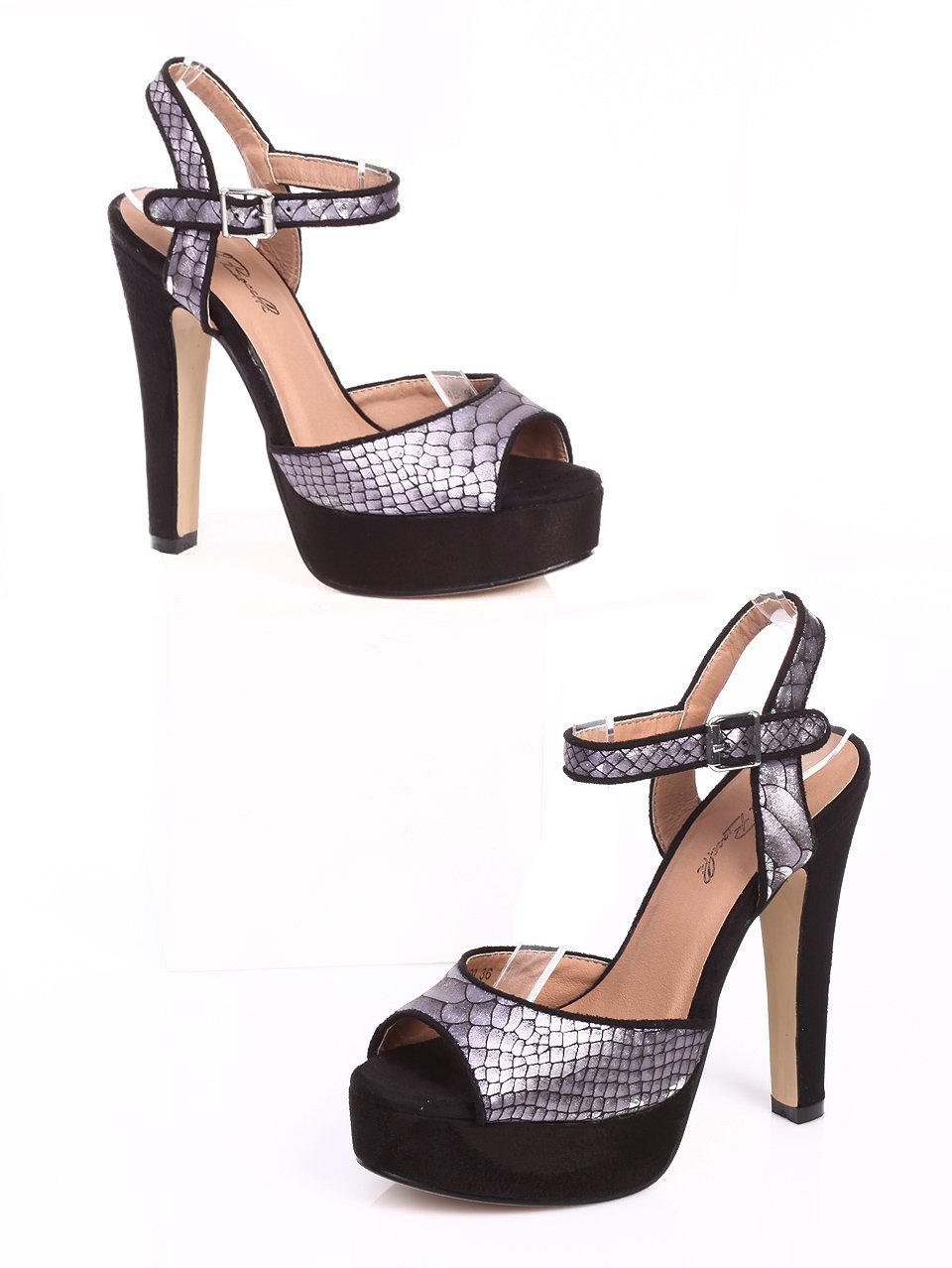 Елегантни дамски сандали на ток в сиво 4B-15320 grey