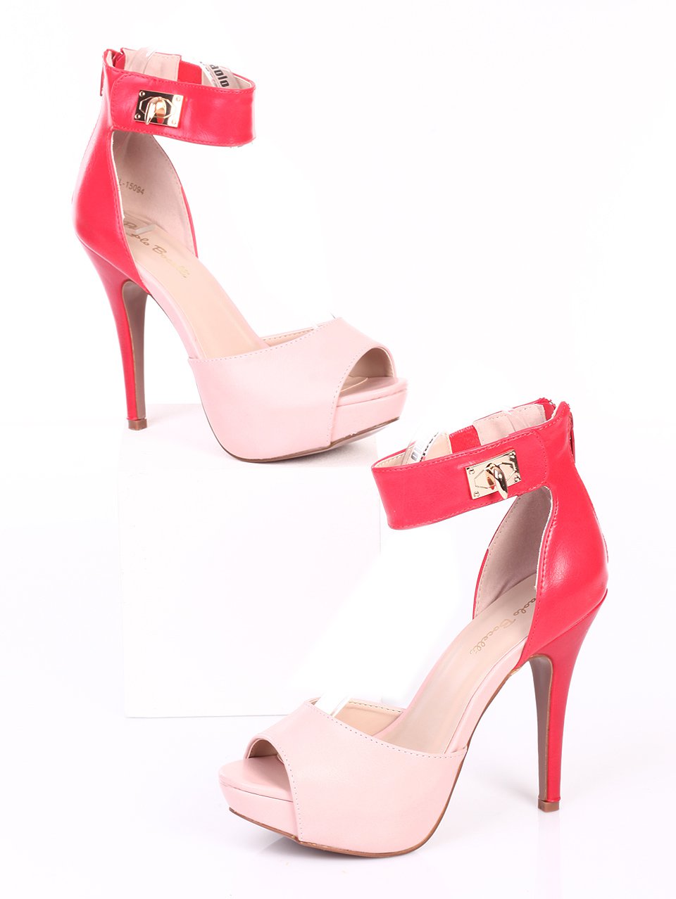 Елегантни дамски сандали на ток в червено и розово 4L-15094 red/pink