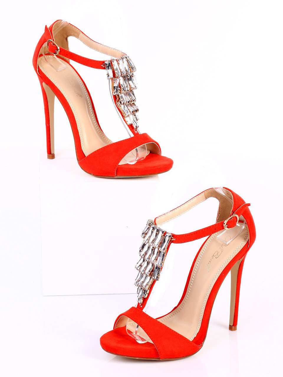 Елегантни дамски сандали на ток в оранжево 4M-14083 orange