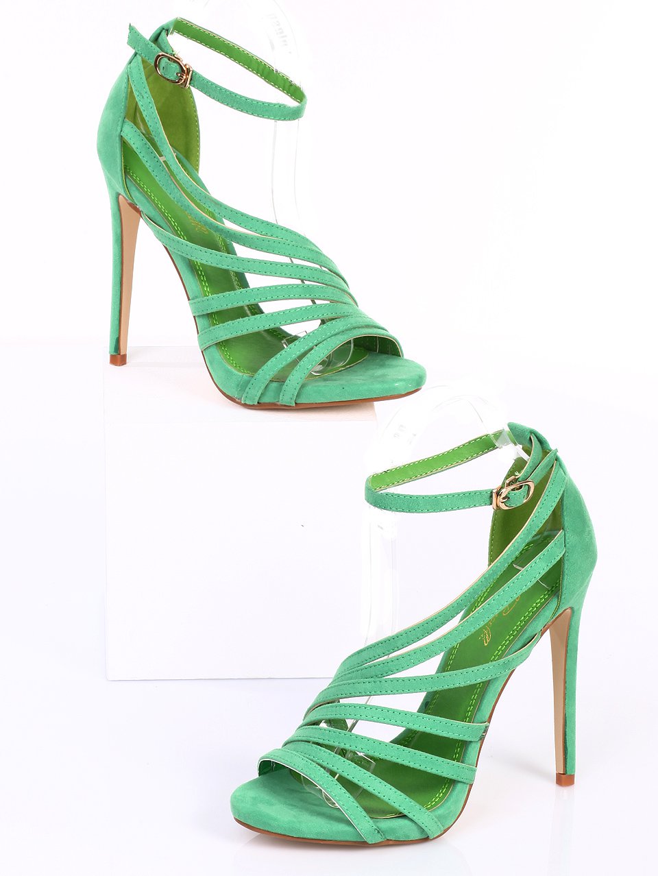 Елегантни дамски сандали на ток в зелено 4M-14084 green