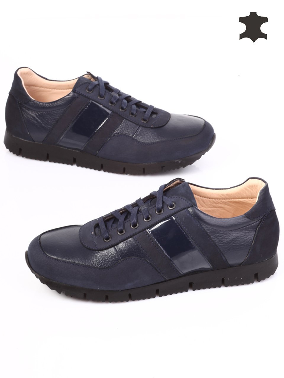 Ежедневни мъжки обувки от естествена кожа и набук 7AT-15813 navy