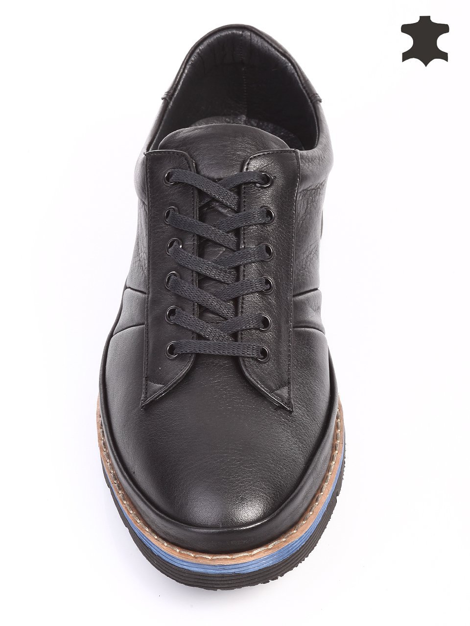 Ежедневни мъжки обувки от естествена кожа в черно 7AT-15814 black