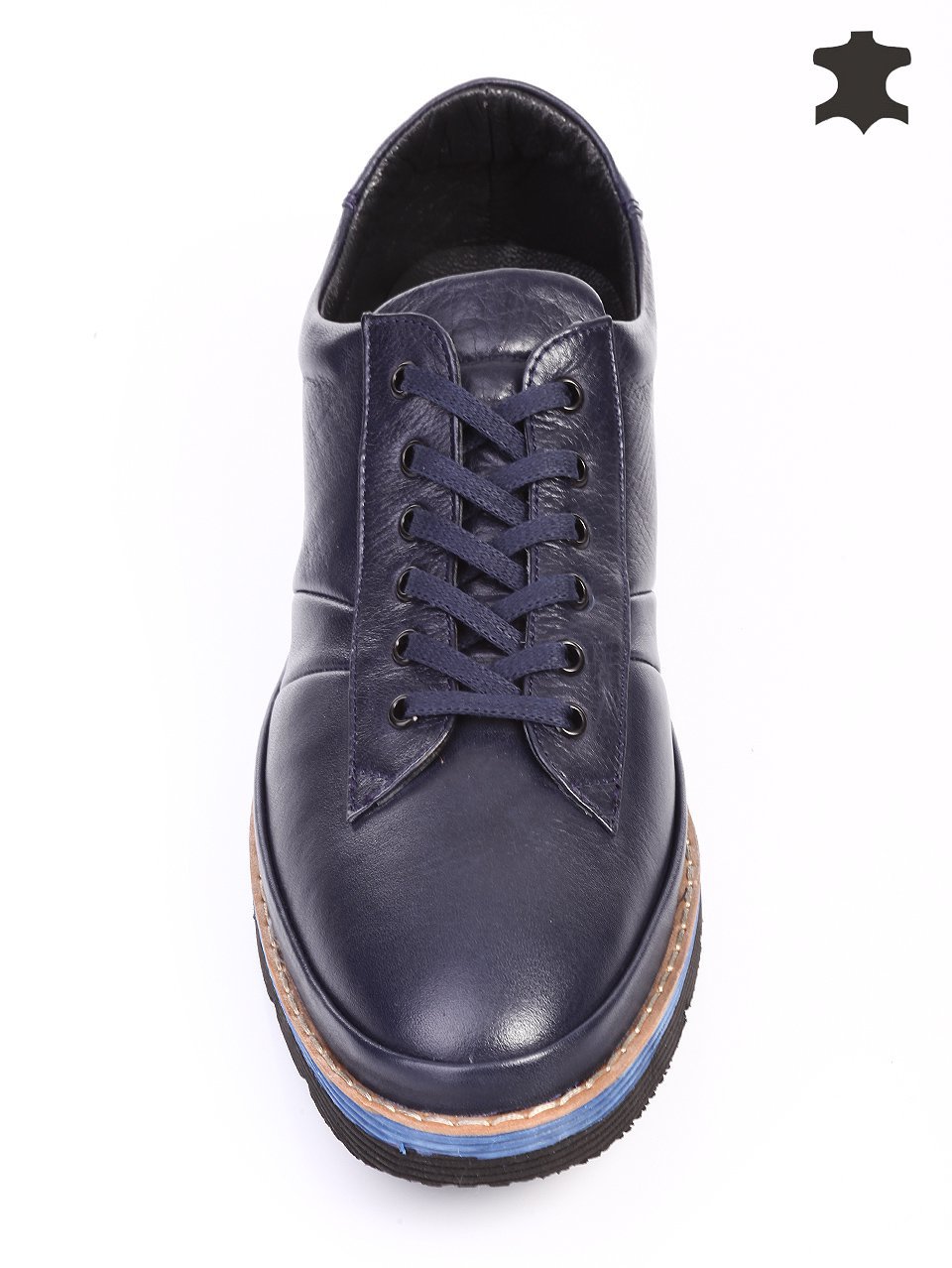 Ежедневни мъжки обувки от естествена кожа в синьо 7AT-15814 navy