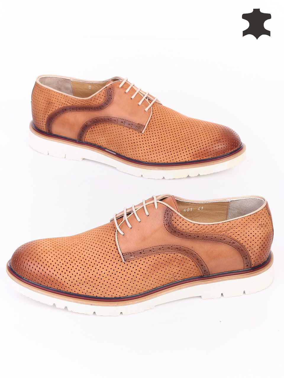 Спортно-елегантни мъжки обувки от естествена кожа 7AT-16337 lt.brown
