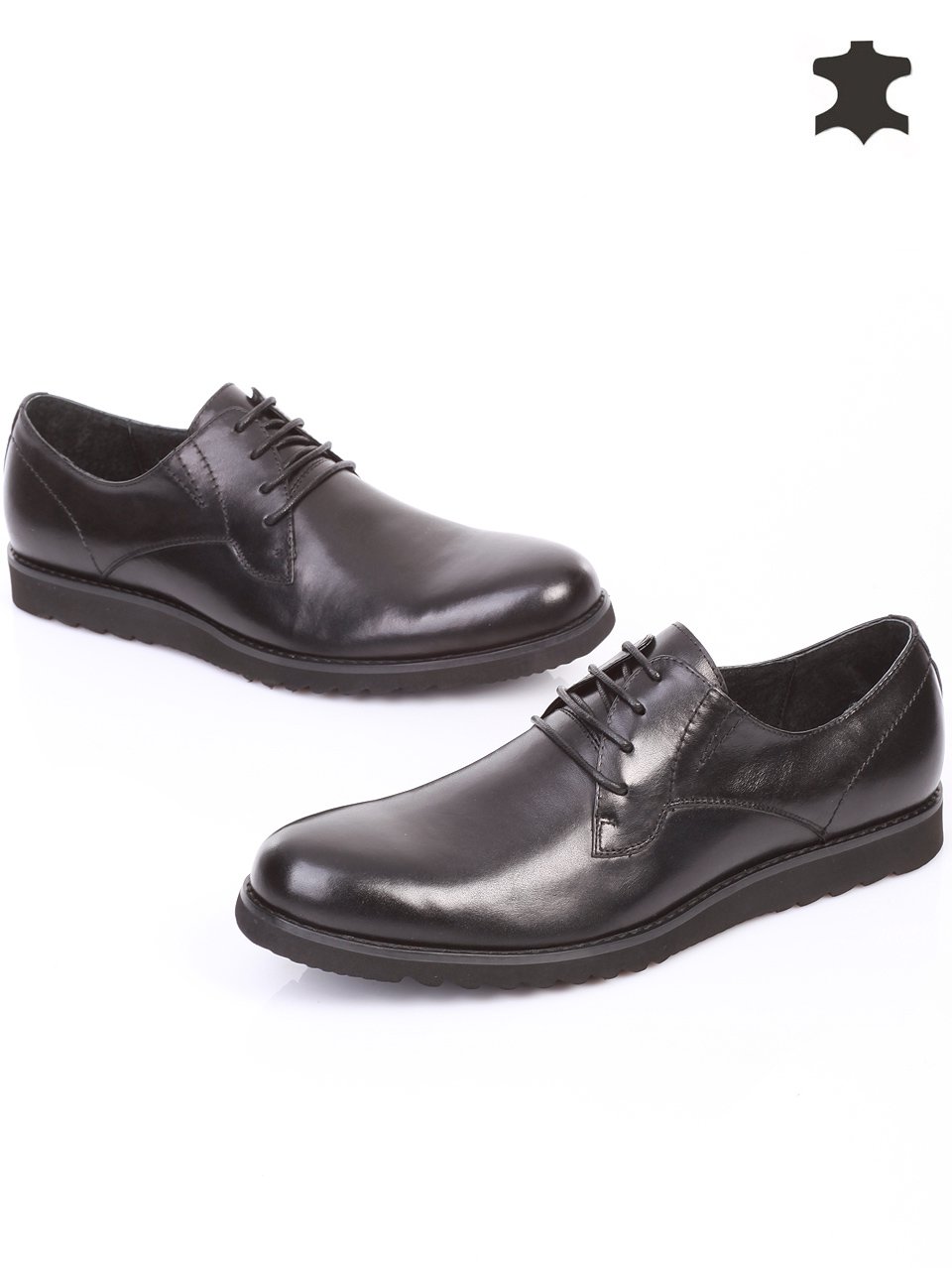 Спортно-елегантни мъжки обувки от естествена кожа 7N-14767 black
