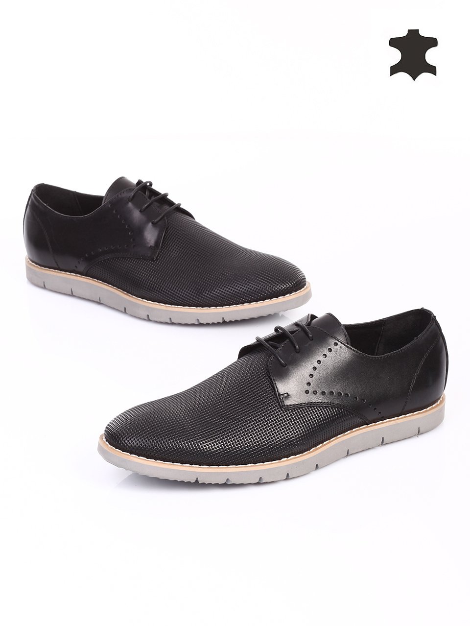 Спортно-елегантни мъжки обувки от естествена кожа 7N-15200 black