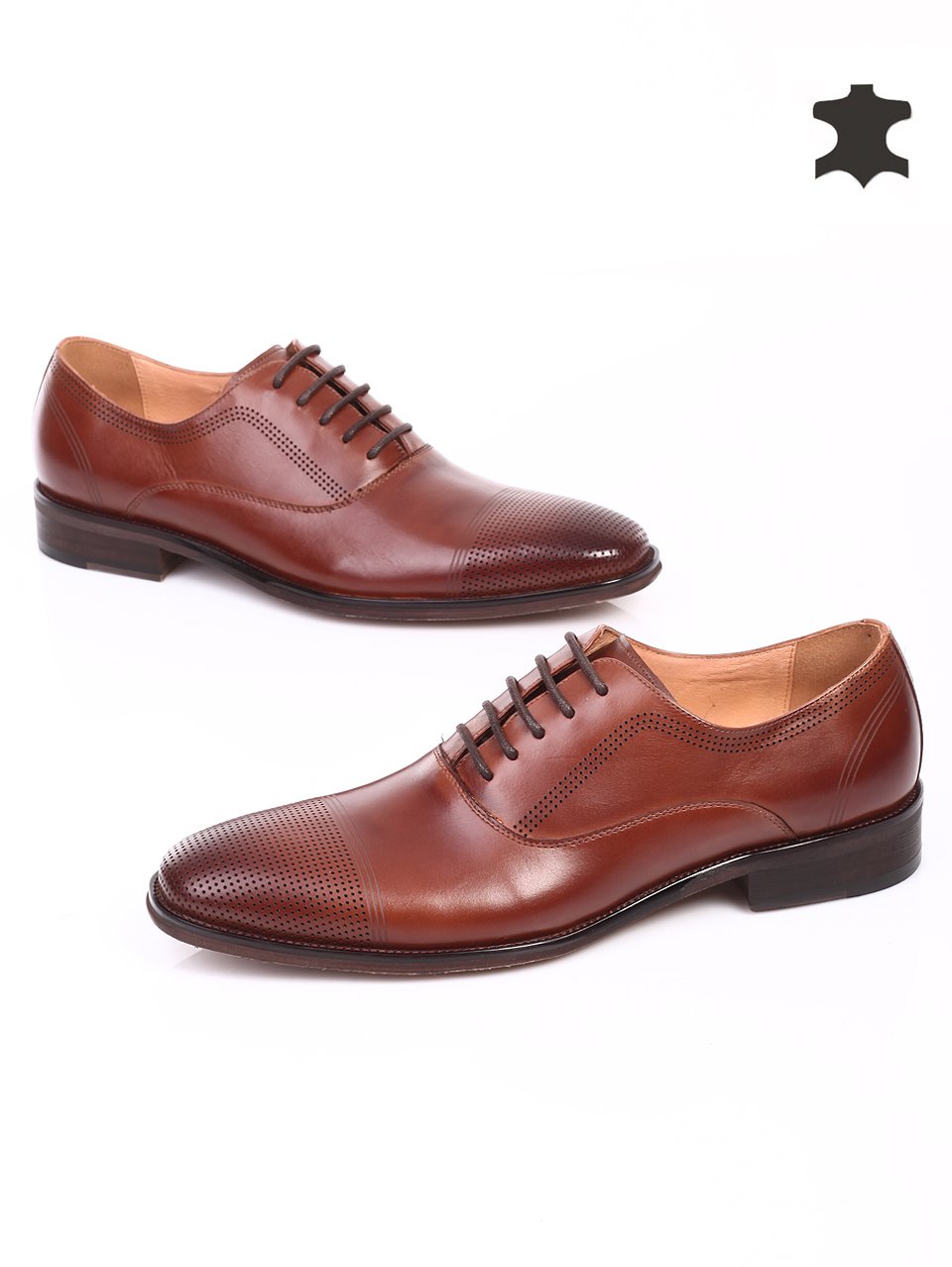 Елегантни мъжки обувки от естествена кожа 7N-15224 brown