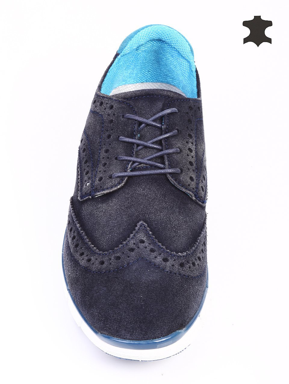 Ежедневни мъжки обувки от естествен велур в синьо 7N-15708 navy