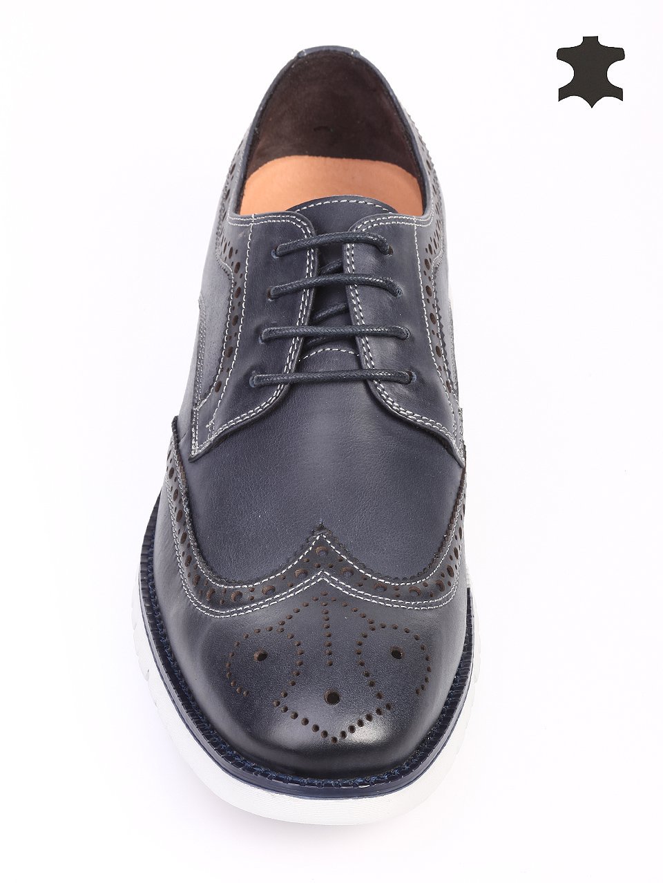 Спортно-елегантни мъжки обувки от естествена кожа 7N-15714 navy